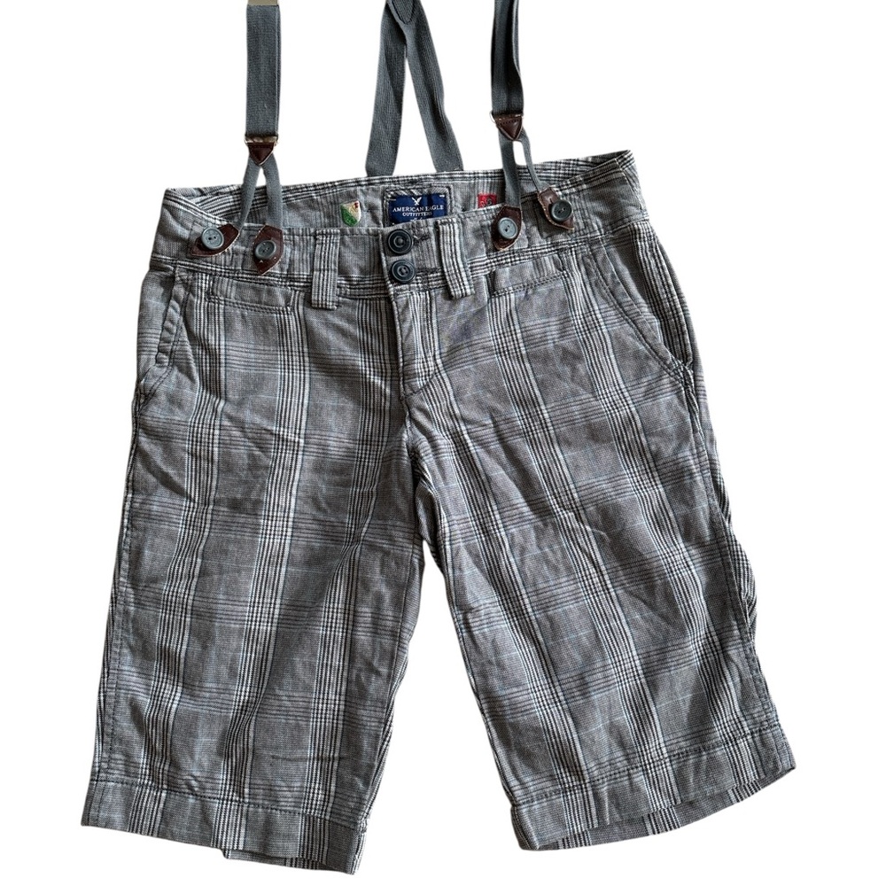 Vintage American Eagle Classic Glen Plaid Women’s Bermuda Shorts w/ Suspenders